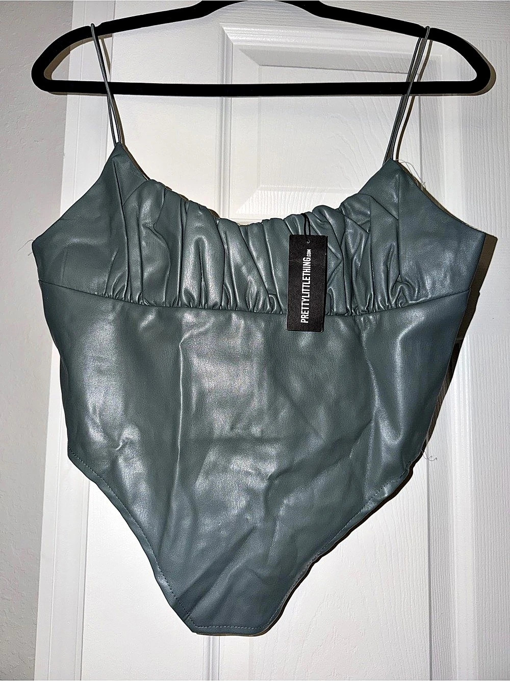 Motel Gray & Gold Leather-Look Bodysuit NWT